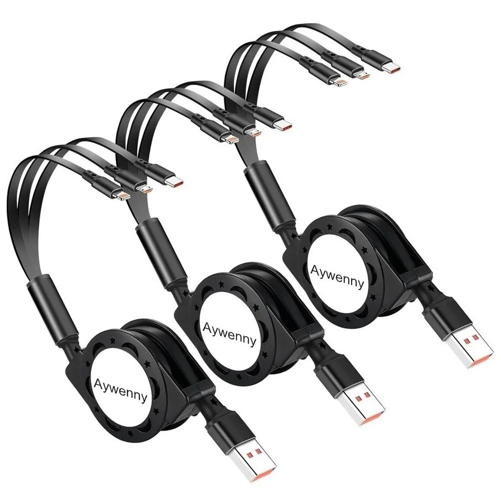 Aywenny 3-Pack 3-in-1 Retractable USB Multi Charging Cable with Type-C, Micro US